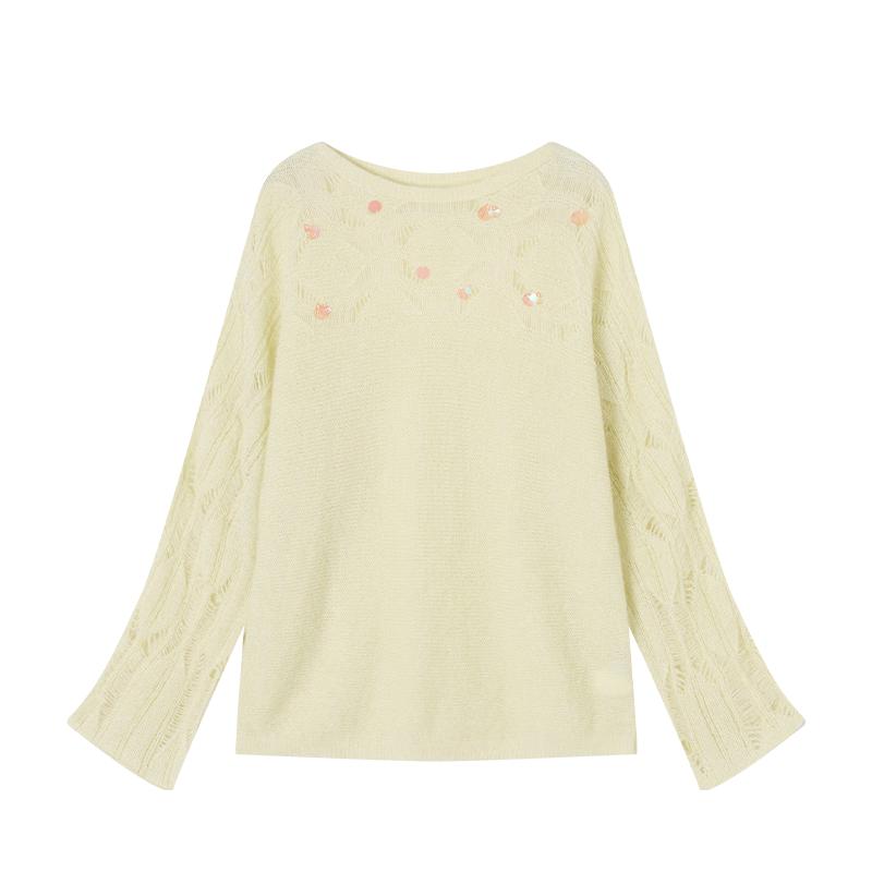 Xiangying Women's Off-Shoulder Sequin Cutout Knit Sweater