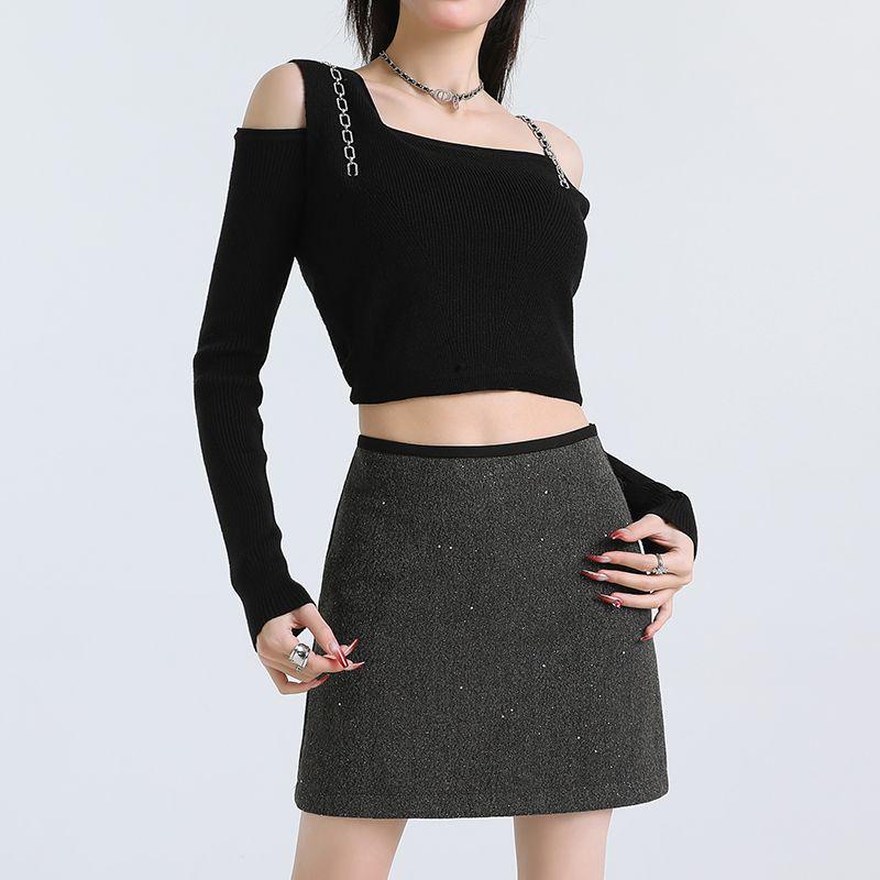 2025 Hochwertiger Koreanischer Stil A-Linien Woll-Kurzrock: Herbst Winter Pailletten, Vielseitig, Schlankmachend für Damen