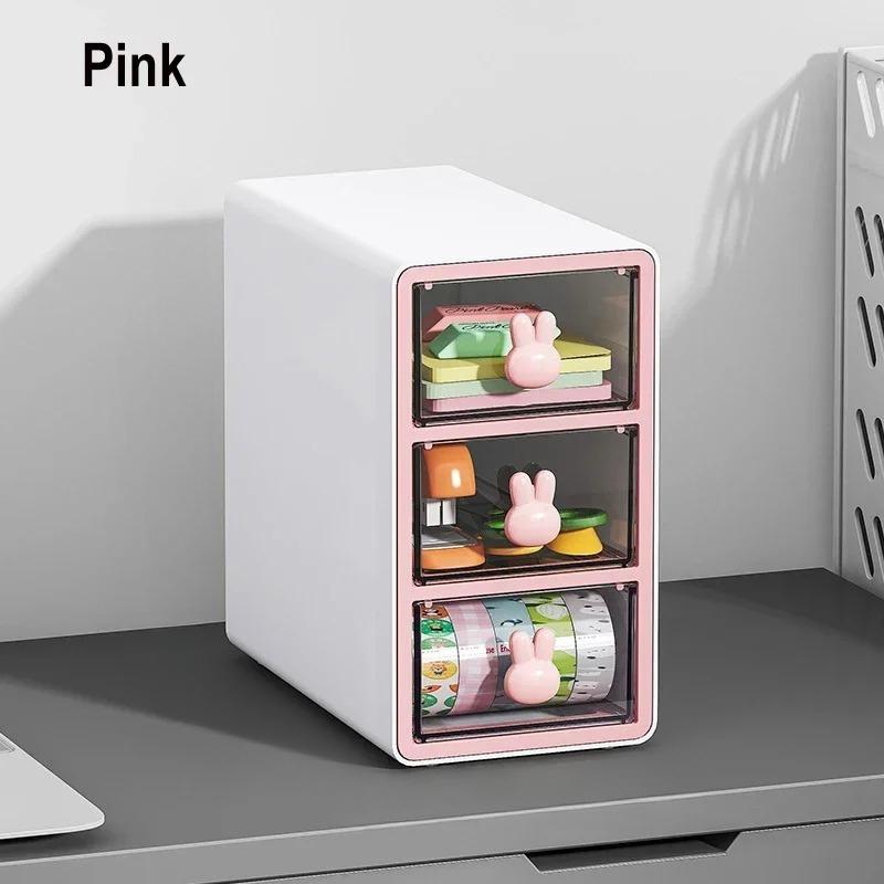 

1Pc 3-Grid Thickened Desk Drawer Organizer Cartoon Rabbit Stationery Office Desktop Storage Box Transparent Makeup Organizer