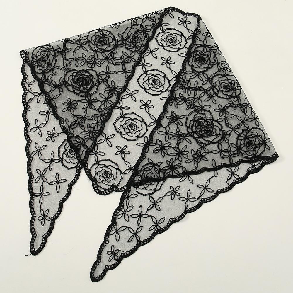 Embroidery Lace Floral Triangular Scarf Veil Woman Muslim Prayer Headscarf Elegant Headcloth Spanish Shawl 130*45Cm