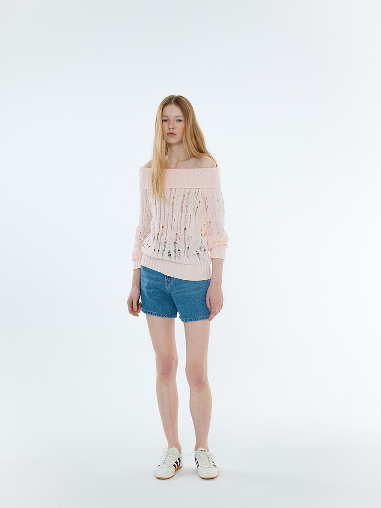 LUVM Off Shoulder Knit Pullover_Light Pink