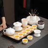 High-end tea set, ink, suet jade, kung fu white porcelain set, high-end teapot for home use, holiday gift