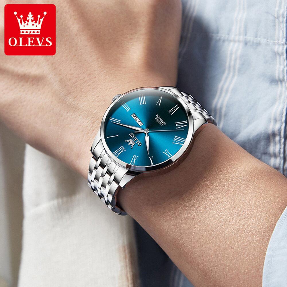 OLEVS Mens Watch Business Quartz Watch Waterproof Luminous Watch For Man Dual Calendar Display Mens Gifts