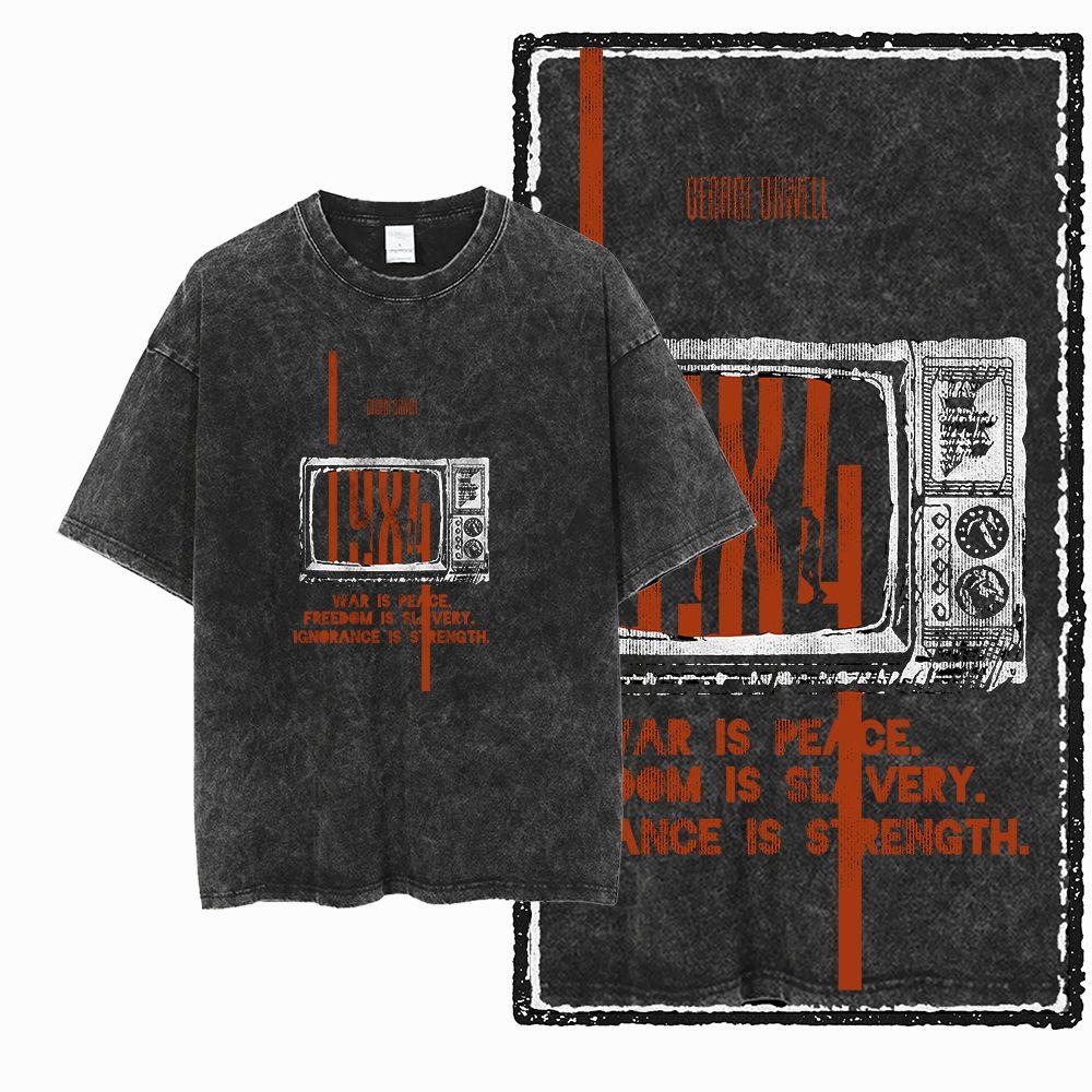 G02 Exclusive 100% Cotton Big Size 1984 Graphic Men T-shirt | Acid Washed  Streetwear Cool Vintage O-neck Men's Tee Tshirt
