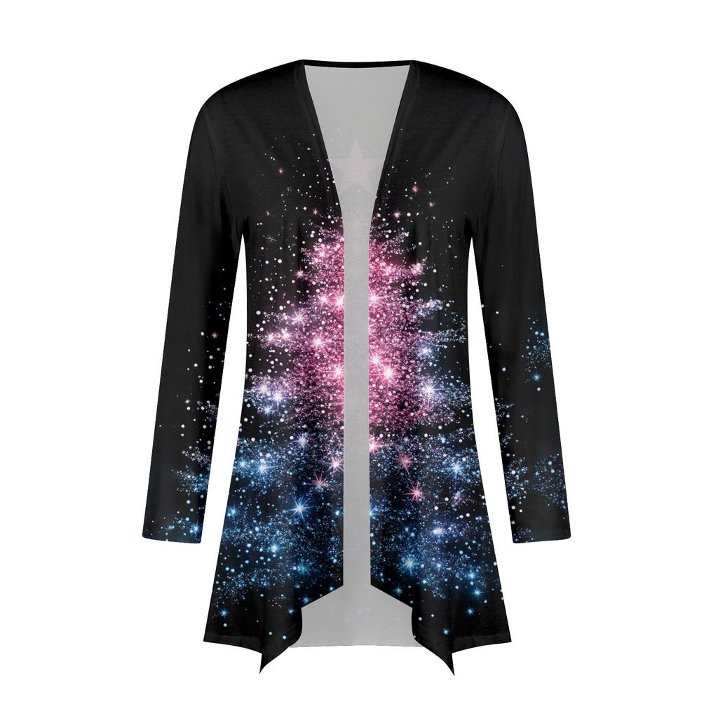 Women's Fashion Christmas Print Jacket Long Sleeve Casual Cardigan Coat