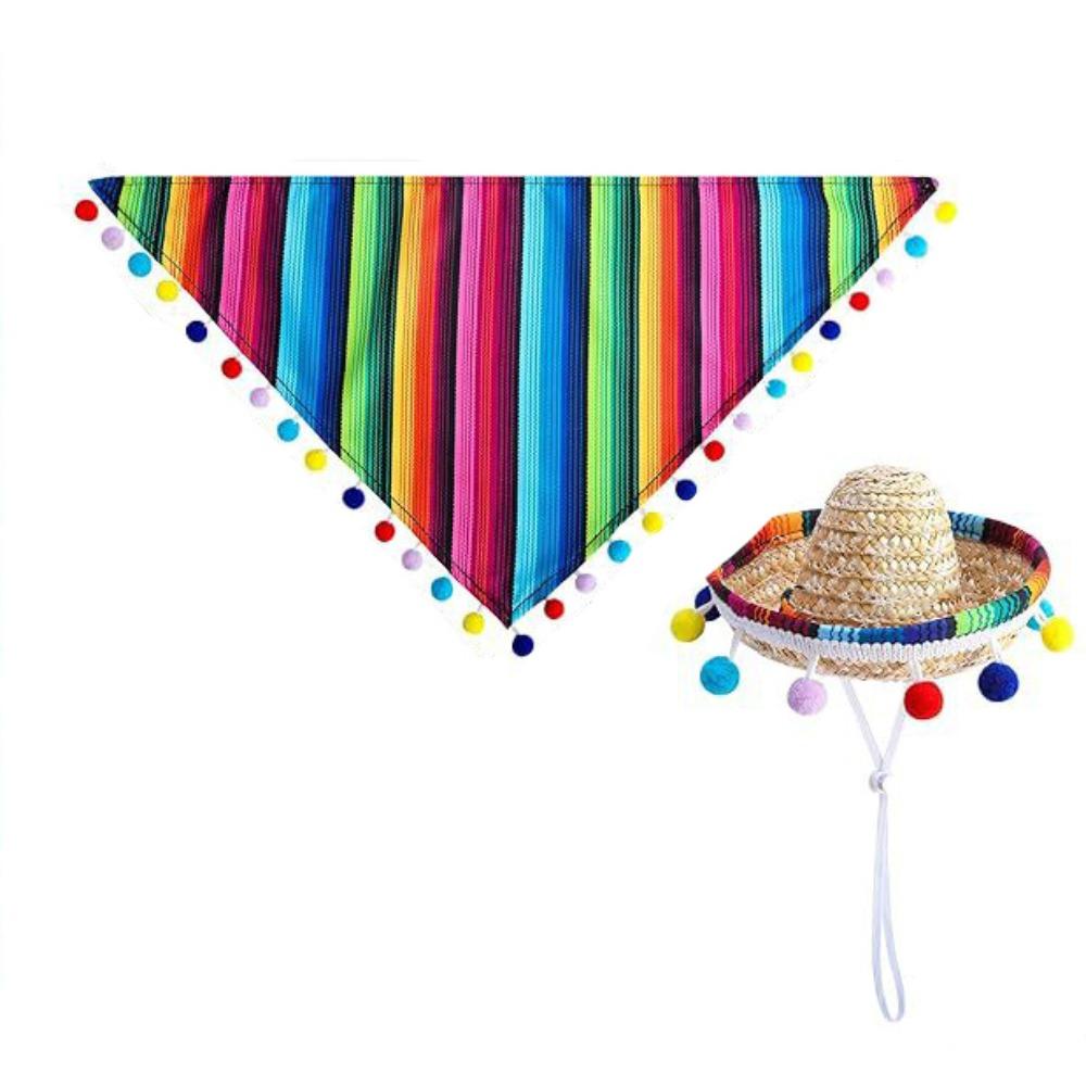 Adjustable Striped Pet Triangle Scarf Mexican Style Pet Neckerchief  Decorative Big White Goose