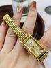 New Gold Watch, Rectangular, Simple Design With Bamboo-Shaped Steel Strap, Vintage And Retro Style, A Perfect Gift For Women.