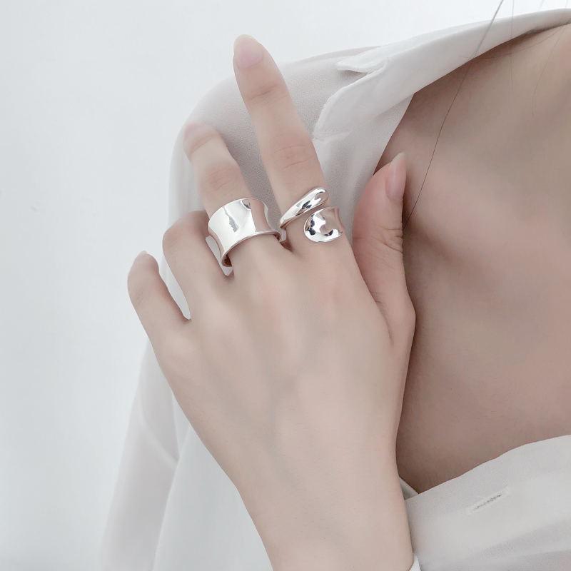 Korean Style Curved Water Drop Geometric Ring for Women - 925 Silver Open Index Finger, Trendy and Simple Design