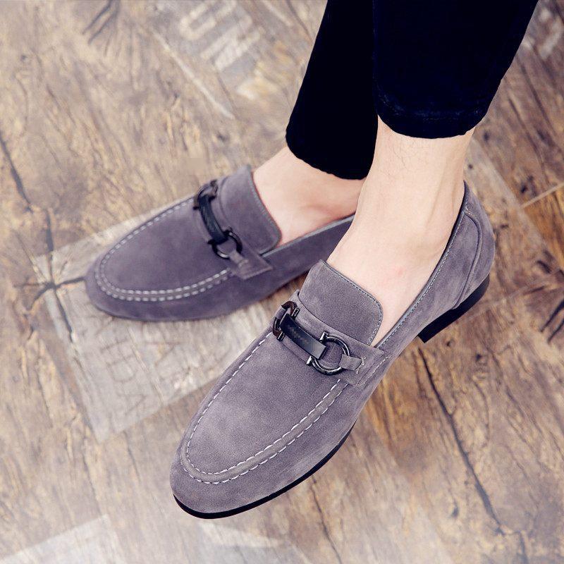 Large size spring men's matte surface small leather shoes casual shoes single shoes lazy one pedal Doudou shoes trendy men's shoes