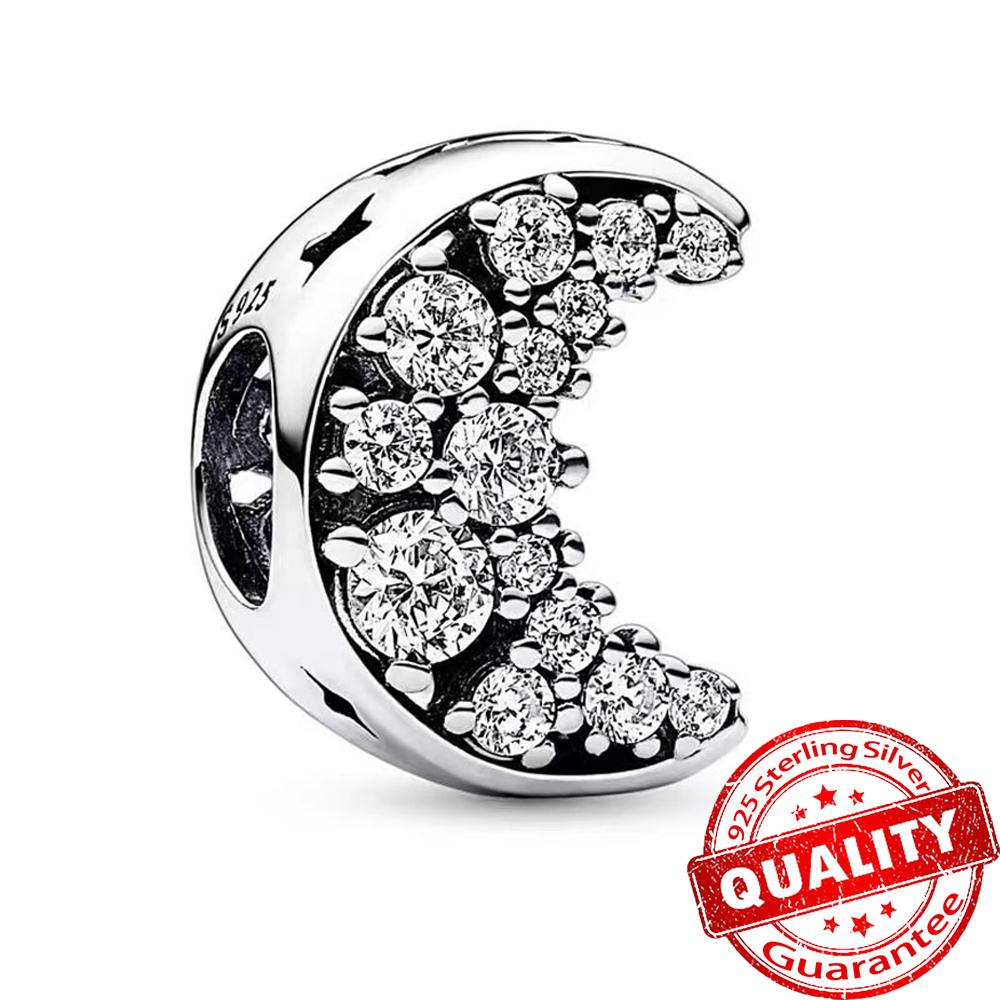 Autentyczny Miedziany Charms Błyszcząca Gwiazda Księżyc i Słońce Wisiorek Pasuje do Oryginalnych Bransoletek DIY Naszyjnik Damski Biżuteria Prezent