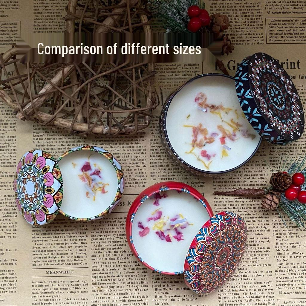 Scented Candle Tin with Dried Flowers - Long-Lasting, Romantic Fragrance for Bedroom & Home Odor Removal