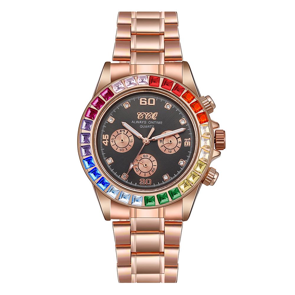 Women's Fashion Rhinestone Steel Band Watch with Alloy Case & Colorful Rhinestones