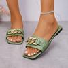 Fashion Shoes for Women 2024 Hot Sale Square Toe Women's Slippers Summer Open Toe Chain Solid Outdoor Casual Beach Large Size Slippers