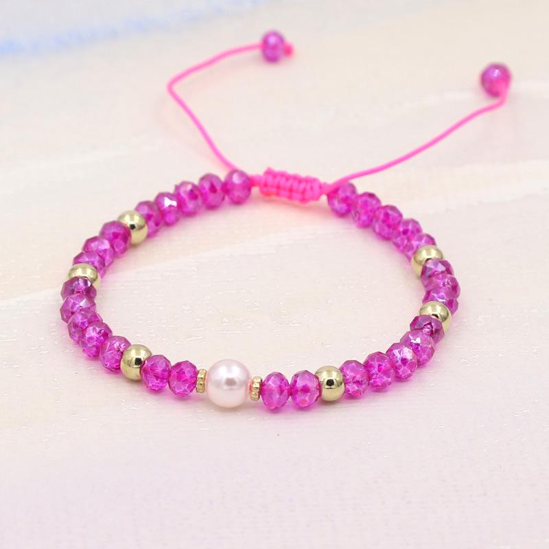 Colorful Crystal & Faux Pearl Adjustable Bead Bracelet, 6mm Beads