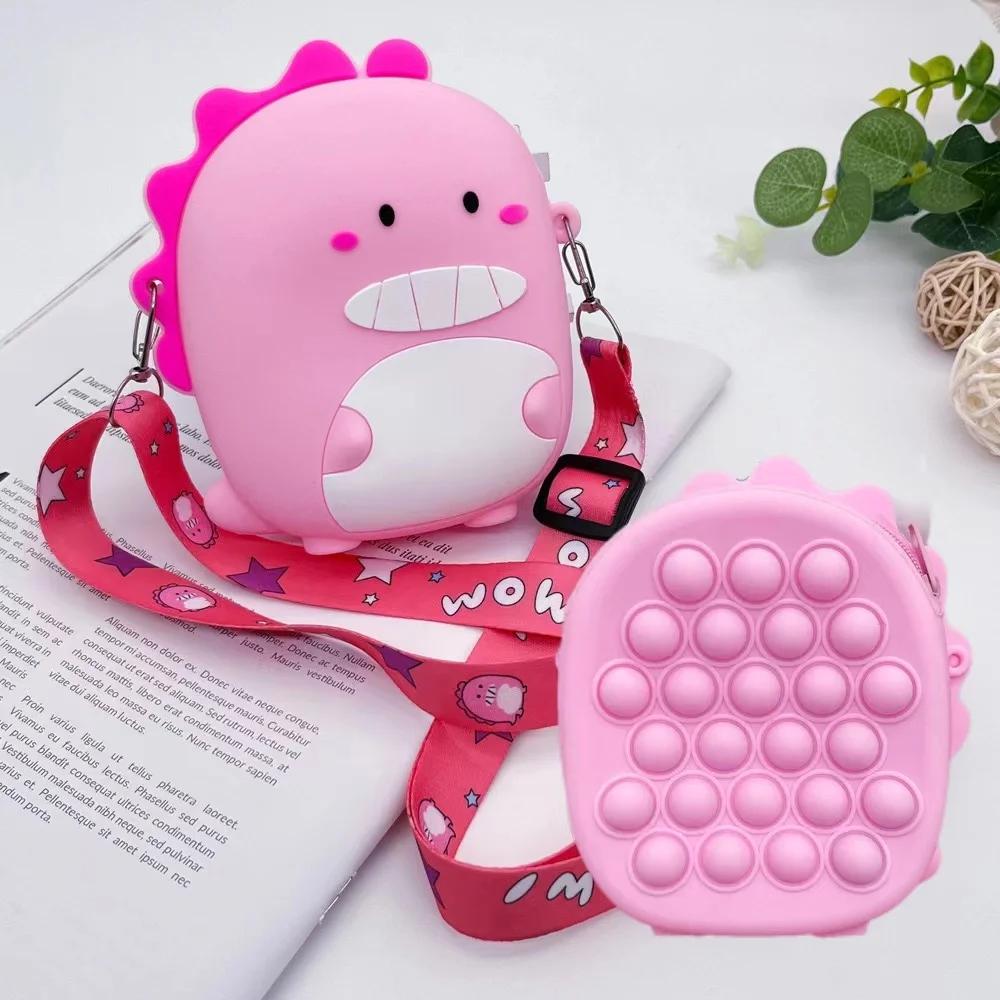 Torebka z motywem dinozaura z kreskówek, dziecięca, żelowkowa torebka na monety, przenośna torba kurierska, prezent dla dziewczynek, prezent świąteczny