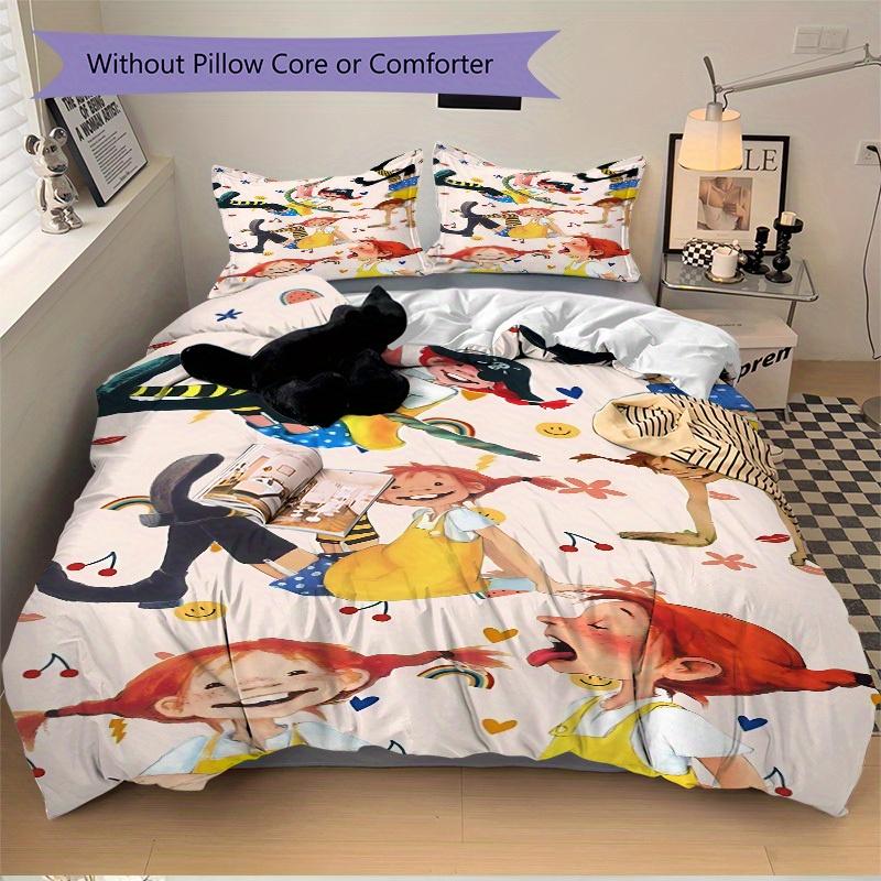 3-teiliges Pippi Bettwäsche-Set Weiche Polyester Daunendeckenbezug und Kissenbezüge, Geeignet für alle Jahreszeiten, Praktische Geschenke für das Zuhause 0729099