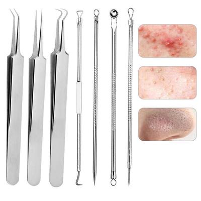 Set de pinzas removedoras de puntos negros de acero inoxidable con puntas curvas para extracción de acné y espinillas.