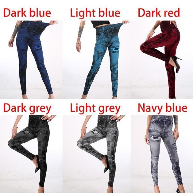 Sexy High Waist Push Up Leggings Faux Jeans Elastic Slim Fitness Pants Sport Leggings For Women