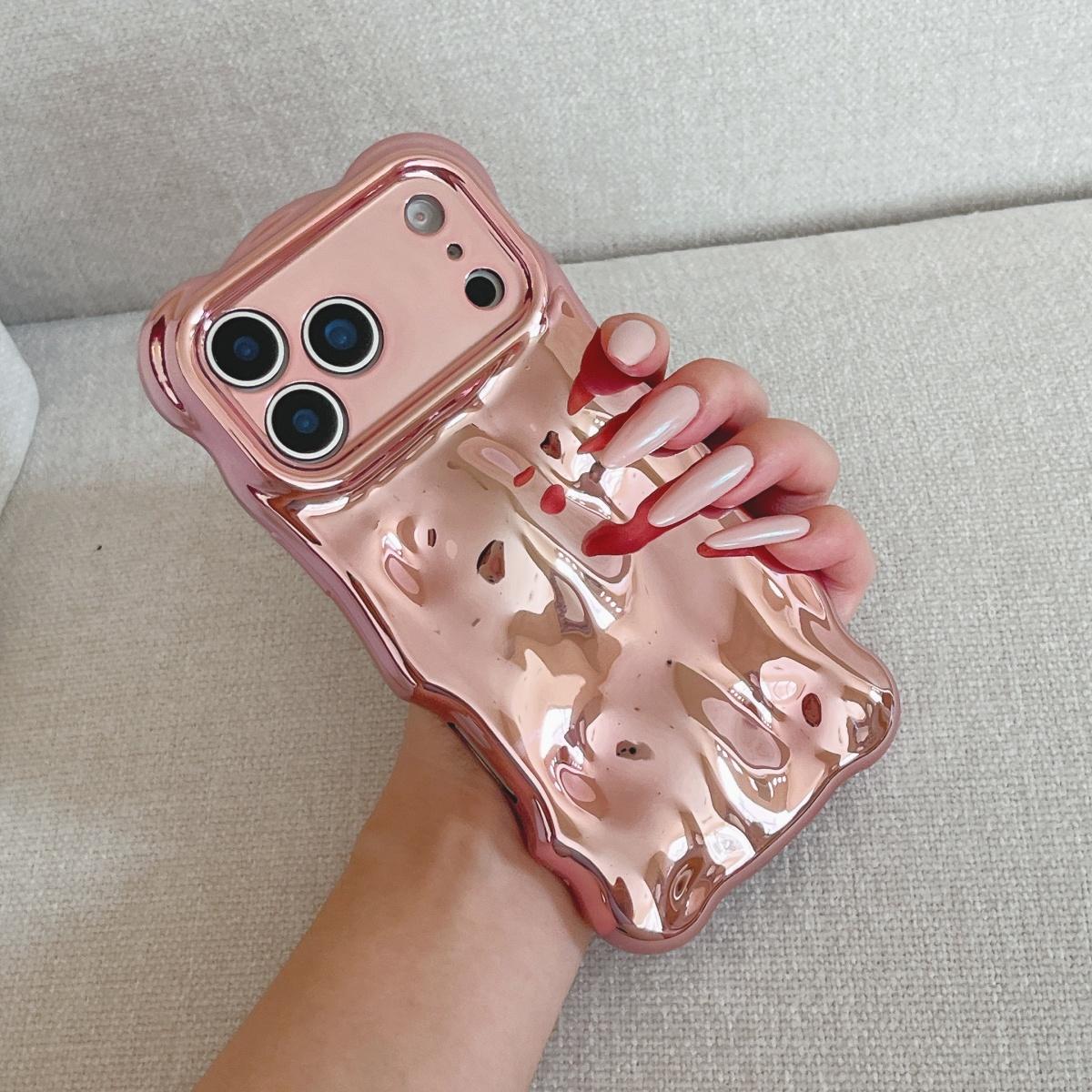 

Роскошный 3D чехол-бампер с покрытием «Изогнутые волны» для iPhone 17 Air 16 15 Plus 14 13 12 Pro Max 11, противоударный, мягкий, глянцевый For iPhone 14 Pro