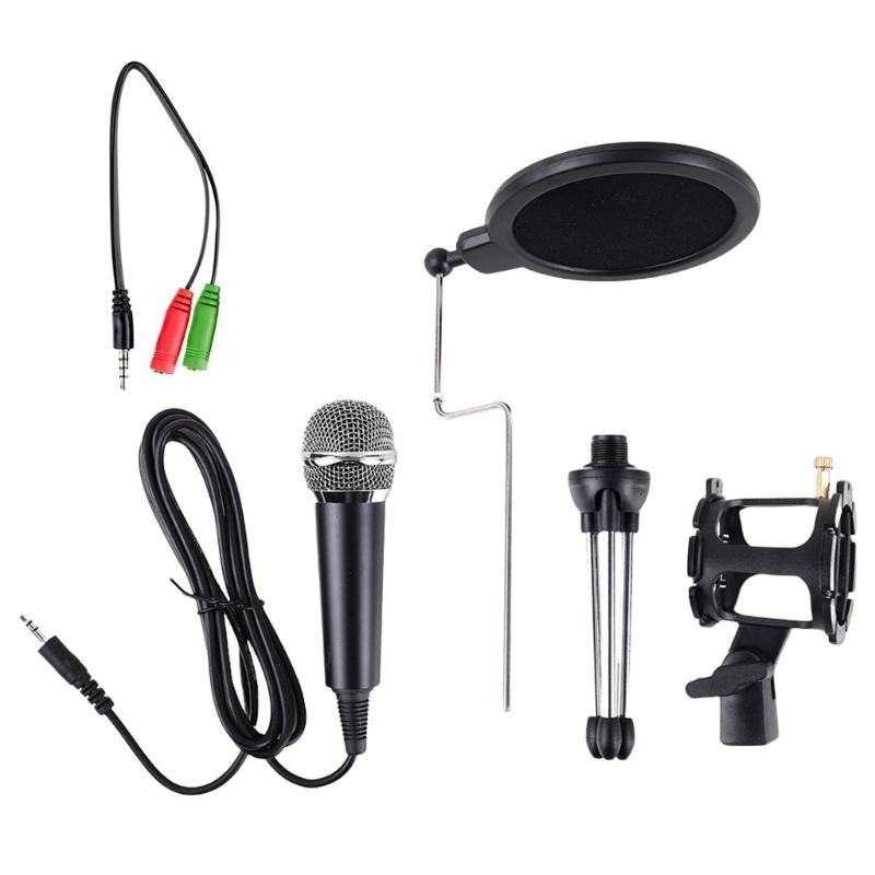 

Universal Condenser Microphone Set with Desktop Stand Shock Mount Foam Mic Windscreen for Online Classes Live Streaming