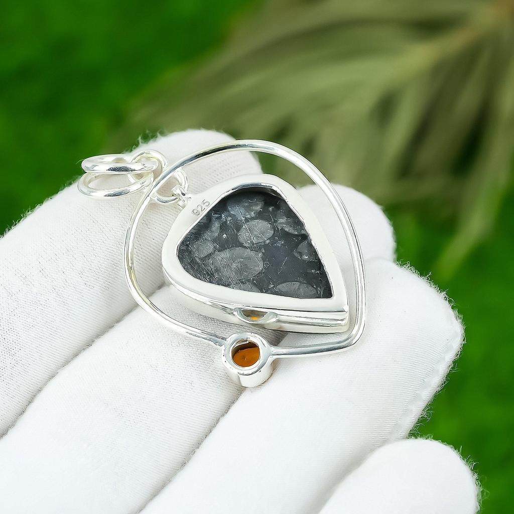 Mothers Day Sale 925 Silver Black Fossil Coral Gemstone Citrine Pendant Jewelry