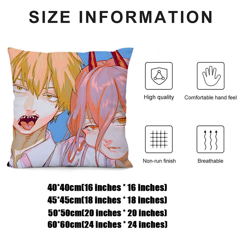 Cute C-Chainsaw-Man Kawaii Pillow Case Cushion Cover Soft Cute Throw Pillow Case For Car Sofa Pillowcase Polyester With Zipper