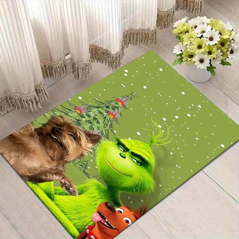 Grinch Christmas Style Crystal Velvet Rug, Soft Anti‑Slip Crystal Velvet Carpet for Living Room Bedroom Home Decor