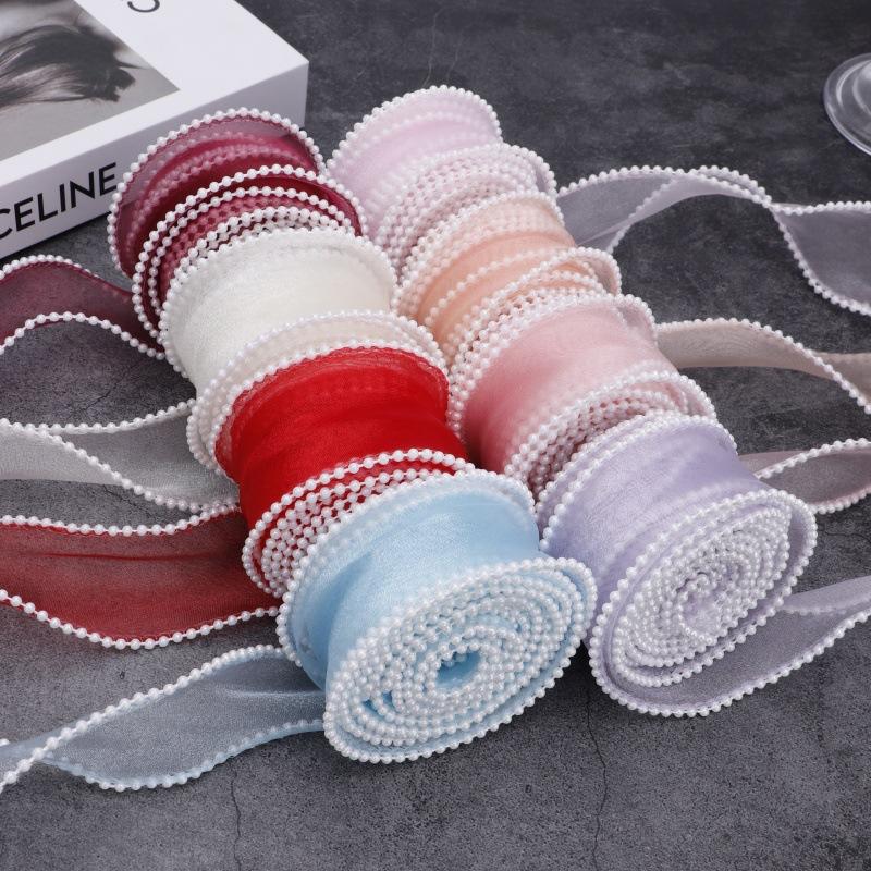 1PC Pearl-edged Fishtail Wavy Ribbon Cake Bouquet Decorative Ribbon Fairy Breath Fluttering 4cmx4.5m