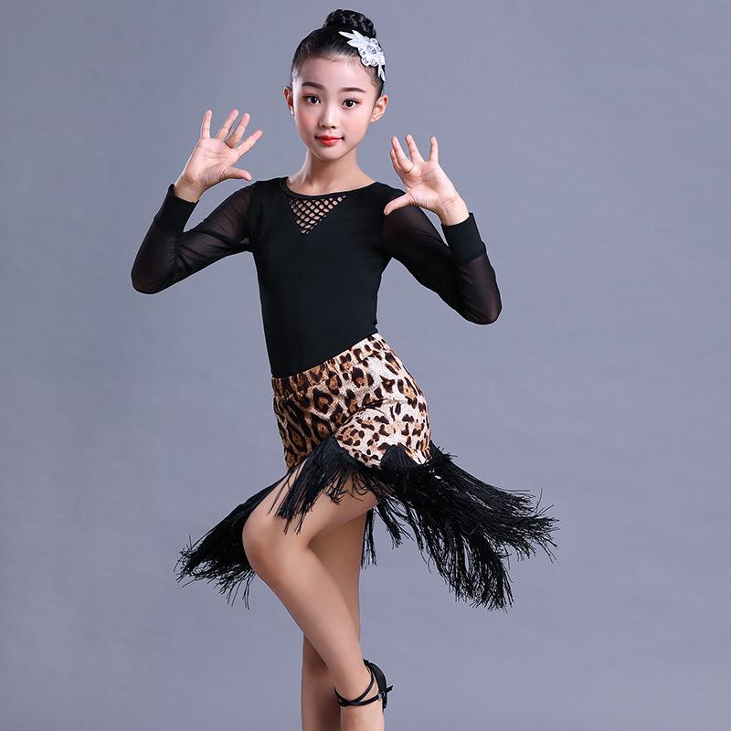 Girls  Exam Grade Latin Dance Costume Set - Long Sleeve Jumpsuit with Skirt for Autumn Practice 160 cm