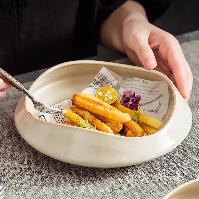 Keramik Speiseteller Tiefe Suppenteller Dessertschale Obstschale Salatschalen Servierteller Sashimi-Teller Snackschale Dim Sum Gericht