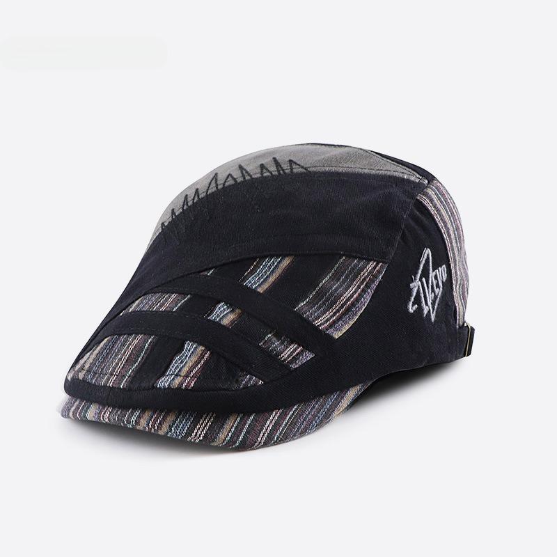 High Quality Men Women Vintage Striped Newsboy Cap Adjustable Chic Casual Cotton Patchwork Flat Male Warm Windproof Gatsby Cap