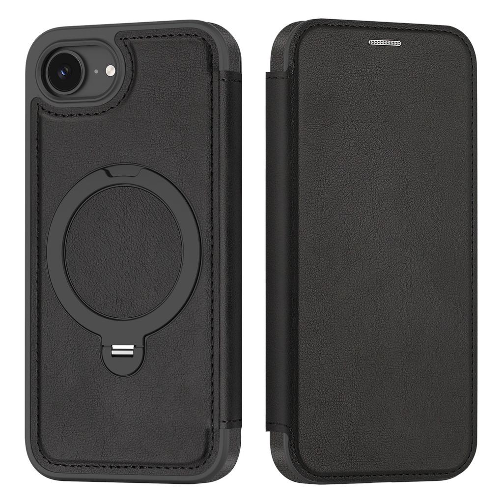 All-Inclusive Flip Case Voor iphone 17e 16e Magnetisch 360° Rotatie Stand Reliëf PU Leer Kaartsleuf Contant Geld Portemonnee Case Cover
