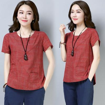 Summer Women Blouses  Women Clothing Short Sleeve Cotton Linen Blouse Women Plus Size Tops
