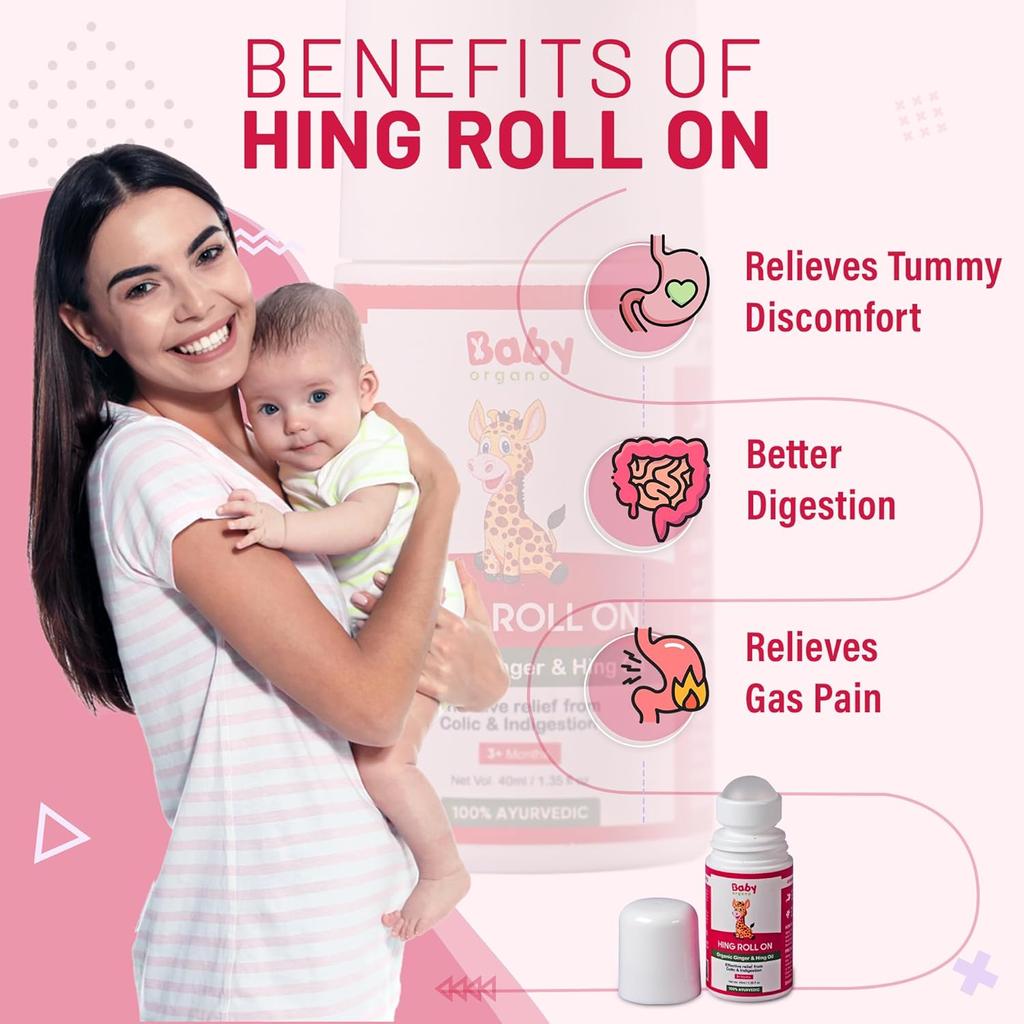 Baby Organo Combo aus Asafoetida Roll-On und Natürlichem Erkältungs-Roll-On | je 40 ml | 100% Ayurveda| Erkältung & Nasenverstopfung mit Asafoetida | Hergestellt in Indien