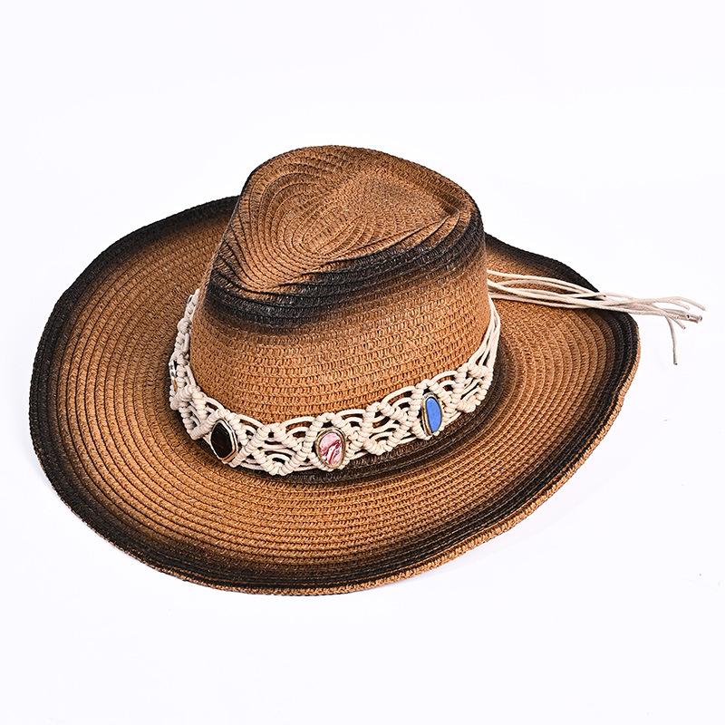 

Постепенное изменение летняя шляпа женская классическая ковбойская шляпа в западном стиле пляжная соломенная шляпа защита от солнца тень One Size