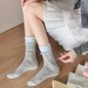 Womens Japanese Sweet Ribbon Bowknot Accent Crew Socks Elegant Students Color Block Ruffle Top Splicing Cotton Socks