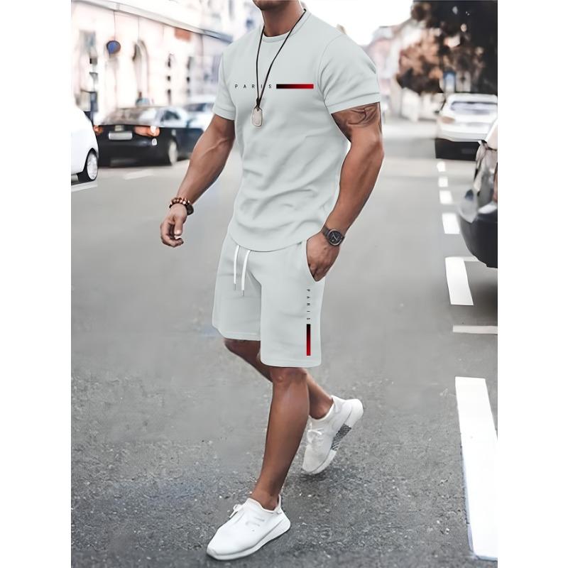 Men s T-shirt suit solid color short sportswear men s summer short wear S