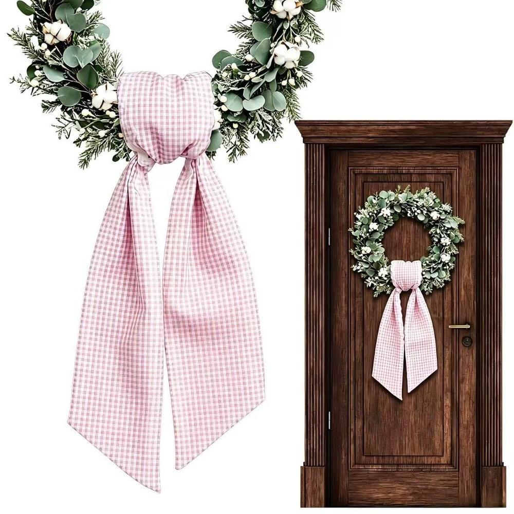 Gingham Canvas Wreath Sashes Cloth Scalloped Wreath Sash New Decorative Sashes Door Decor Bow