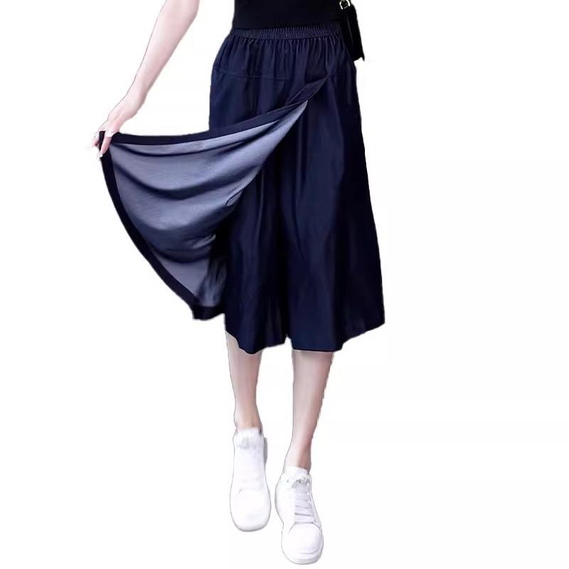 Women's High Waist Tencel Wide Leg Culottes – Slimming, Versatile, and Drapey Eight-Point Flared Summer Pants Skirt.