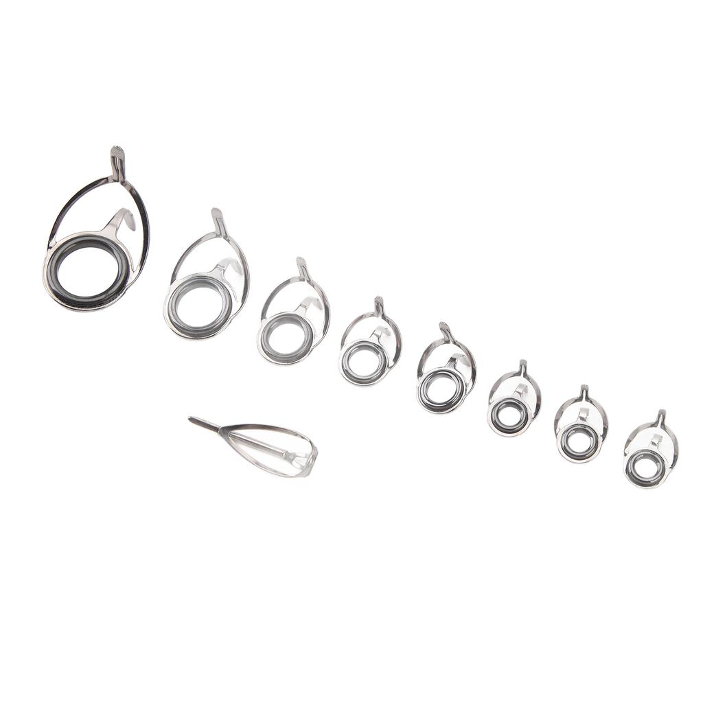 9pcs Fishing Rod Tip Repair Kit Fishing Rod Tips Replacement Kit Metal Ceramic Guides Ring Fishing Pole Eyelets Repair Kit