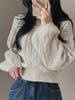 TIFICY Women's Fashion Casual Fall Winter Solid Color Print Long Sleeve Square Collar Sweaters