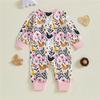 Autumn Baby Boy Girl Romper Camouflage Rooster Floral Print Long Sleeve Zip-up Jumpsuit Cute Infant Toddler Fall Clothes