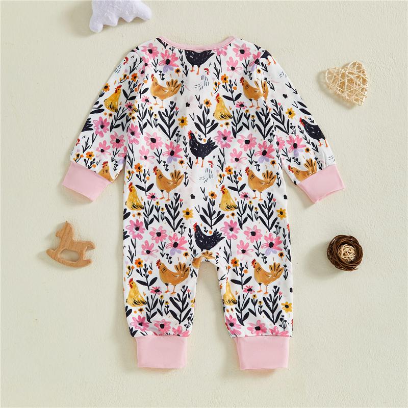 Autumn Baby Boy Girl Romper Camouflage Rooster Floral Print Long Sleeve Zip-up Jumpsuit Cute Infant Toddler Fall Clothes