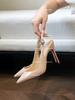 Fashion 12cm nude back hollow toe sandals with feminine feel, ultra shallow mouth pointed high heels, black single shoes