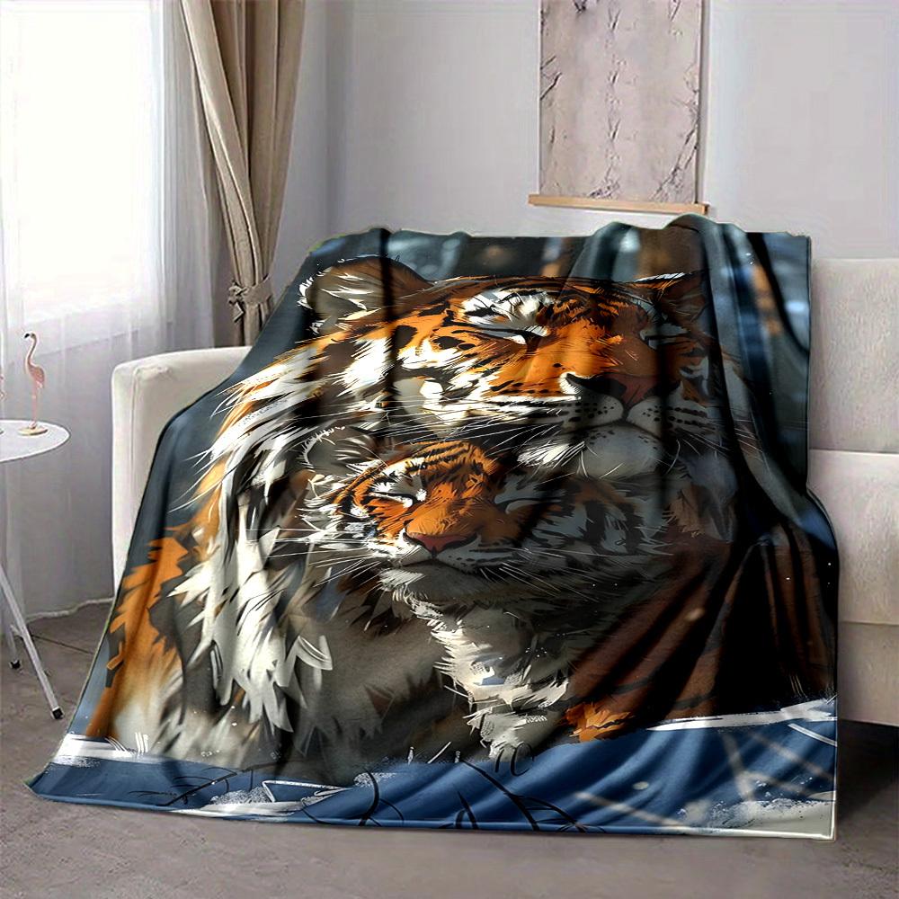 1pc Tiger Print Blanket Lightweight Flannel Blanket Throw Blanket For Sofa, Bed, Travel, Camping, Livingroom, Couch, Chair, And Bed Yy2509026163