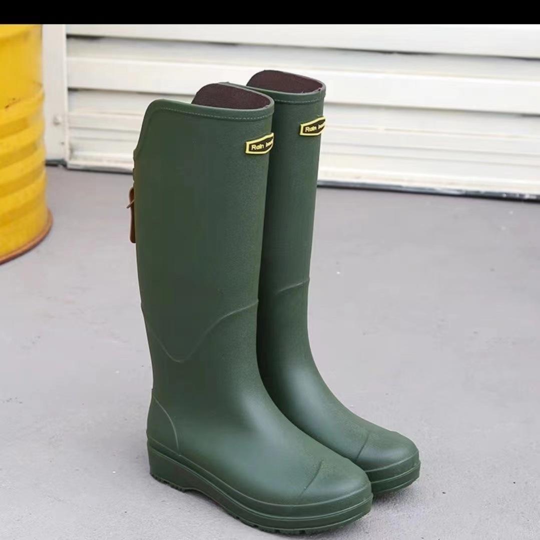 

Высокие резиновые сапоги мужские и женские нескользящие водонепроницаемые ботинки толстая подошва износостойкие длинные сапоги для воды уличные для ходьбы по воде резиновые сапоги модные 44 темно-зеленого