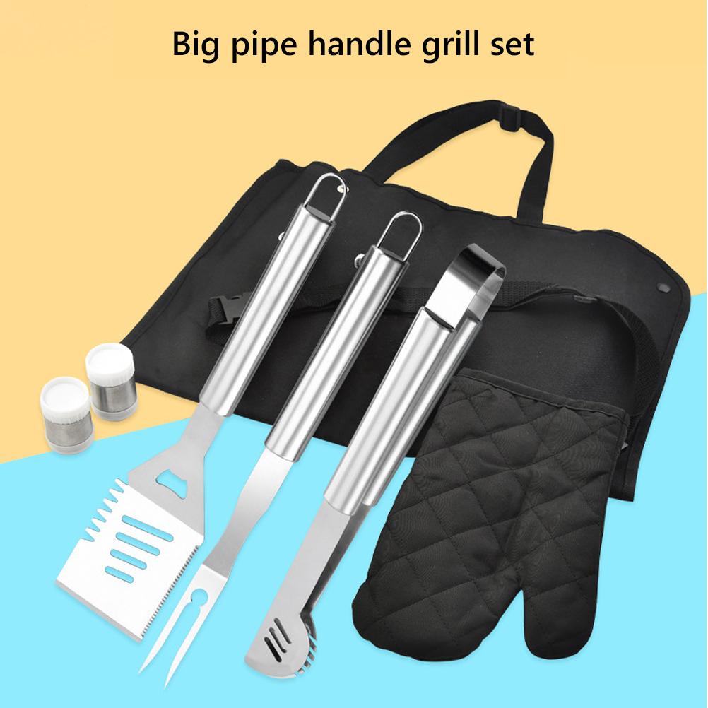 8PCS Barbecue Tools Set Stainless Steel with Storage Bag Apron Grilling Accessories for Outdoor Indoor Party Camping