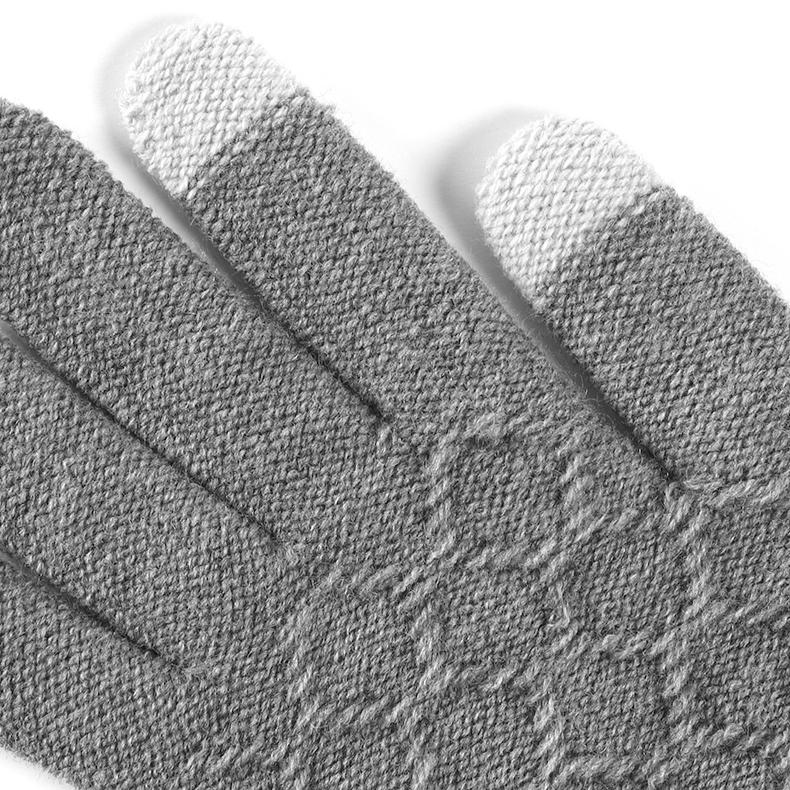 Gestrickte Herrenhandschuhe für den Winter aus Wollgarn für Wärme und verdicktem Fleece mit separaten Fingern für Wärme und große Touchscreen-Handschuhe
