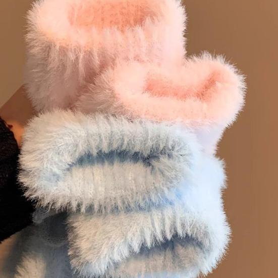 Women Fuzzy Thermal Gloves Fluffy Winter Thick Full Finger Gloves with Bows Solid Color Cute Warm Plush Gloves for Girls Cycling Daily Errands