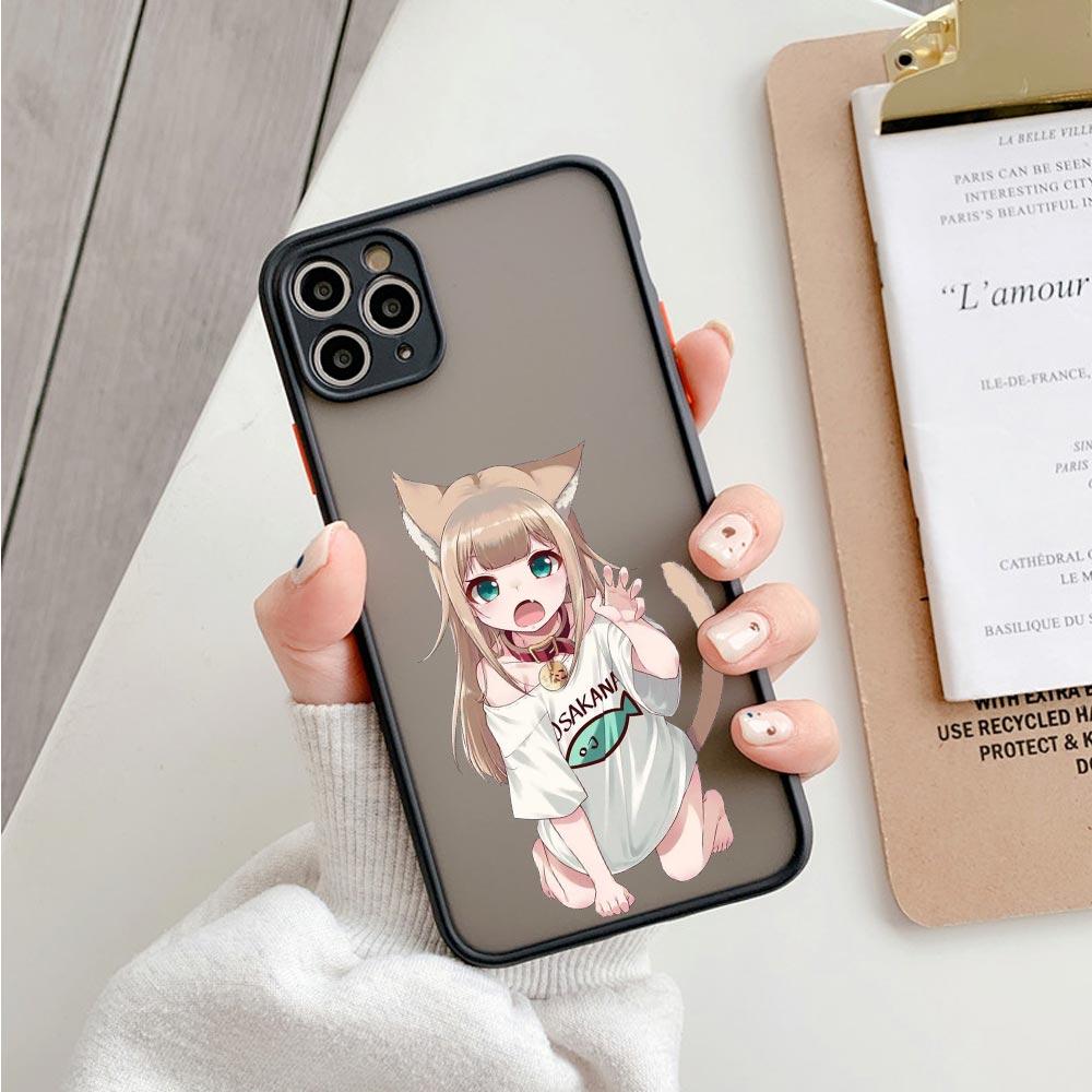 Animal Shockproof Matte Phone Case For Iphone 11 12 13 Pro Max Mini 7 Plus XR X S Cover Cute Pinched Face Eat Snacks Cat Cosplay